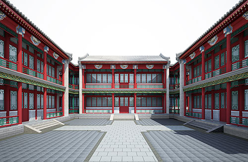 横沥镇北京四合院设计古建筑鸟瞰图展示